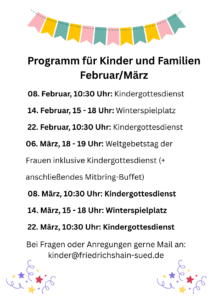 Programm für Kinder und Familien Februar/März 2026