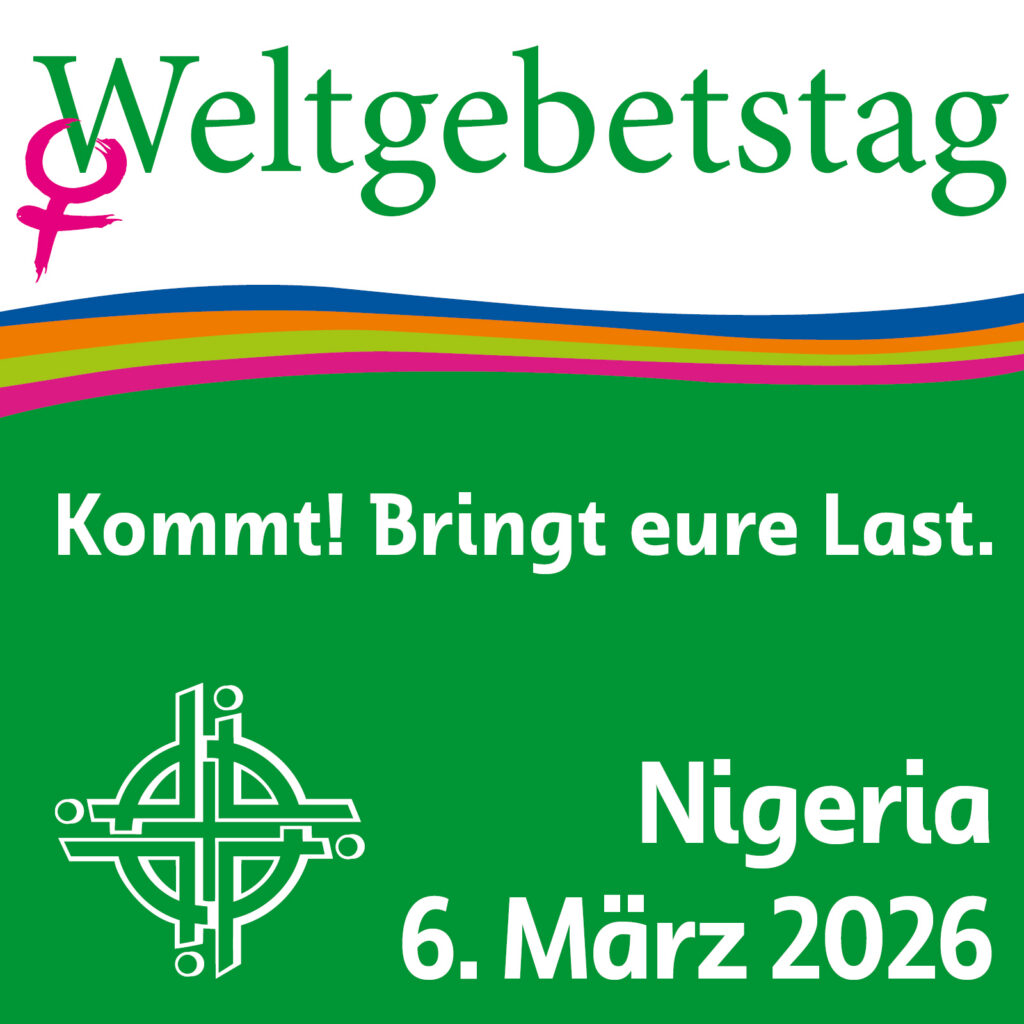 Werbebanner für den Weltgebetstag mit dem Motto "Kommt! Bringt eure Last."