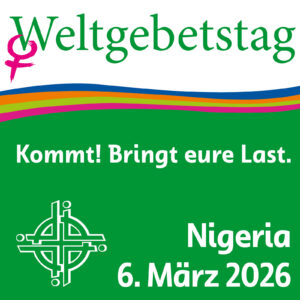 Werbebanner für den Weltgebetstag mit dem Motto "Kommt! Bringt eure Last."